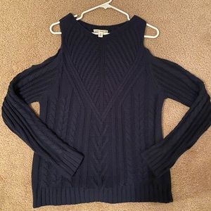 Knit Navy Blue Open Shoulder Sweater